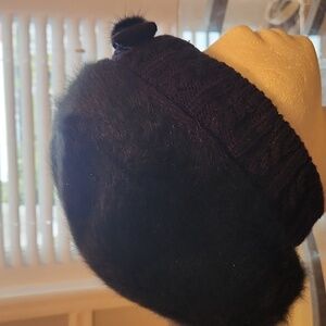 Black Rabbit Fur and Faux Fur Lined Beanie
